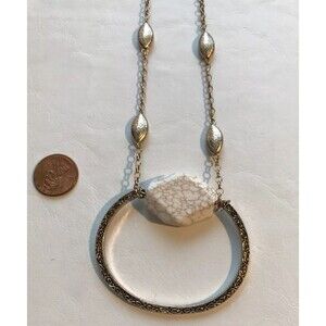 CHICO'S Necklace White Gold Tone Pendant Oval Long
